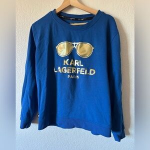 Karl Lagerfeld Paris Sunglasses Crew neck blue and gold sweater - Size L